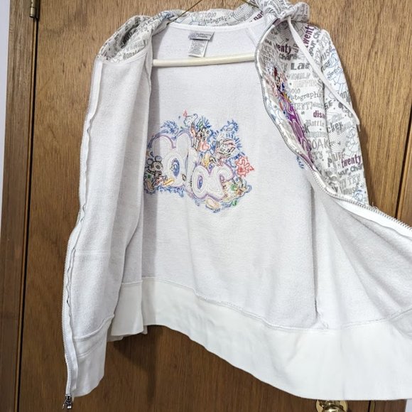 2010 Disney All Over Print Embroidered Mickey Womens White Full Zip Hoodie 1X - Picture 4 of 4